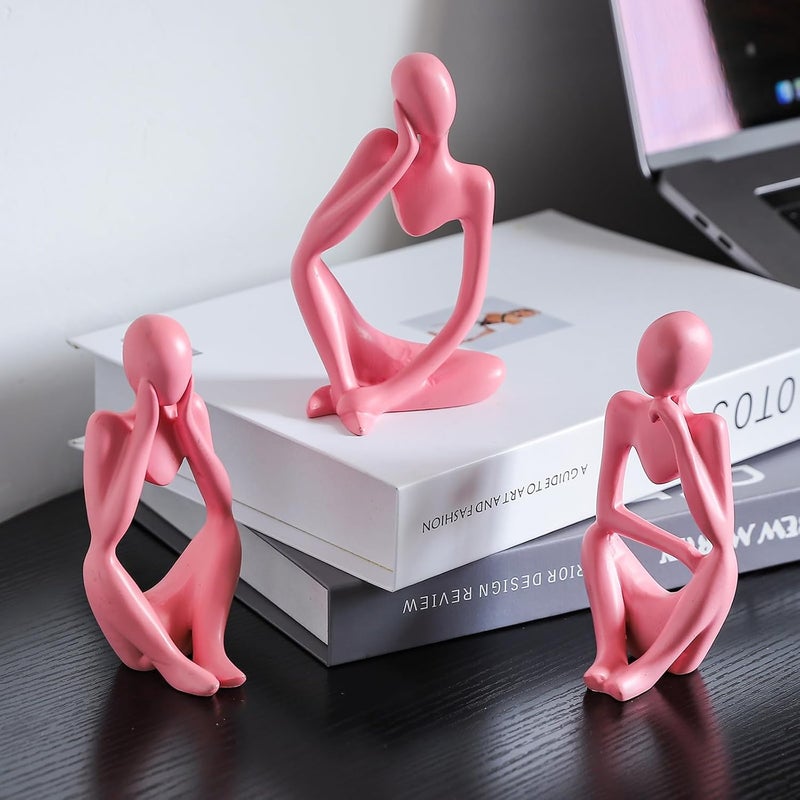 BrownLove 3pcs Pink Human Body Abstract Art Decoration, Modern Art Resin Statue Room Office Shelf Bookcase Decoration - Image 2